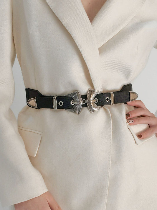 Double Buckle PU Leather Belt Trendsi